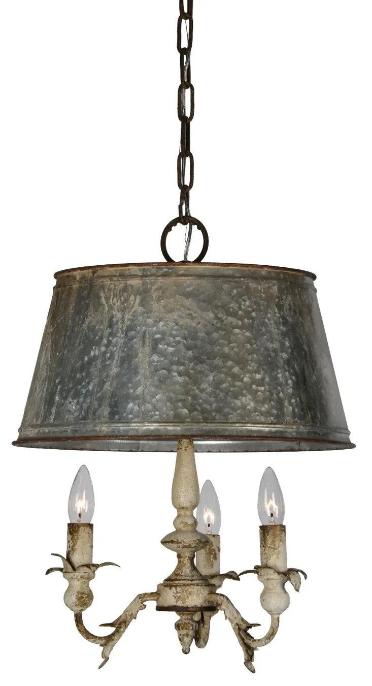 Pemberton Vintage White 3-Light Chandelier with Metal Shade