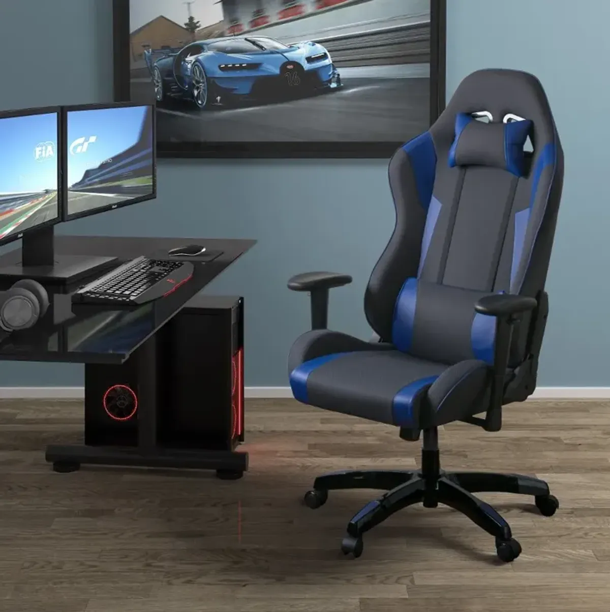 Workspace Gray and Blue Gaming Desk Chair