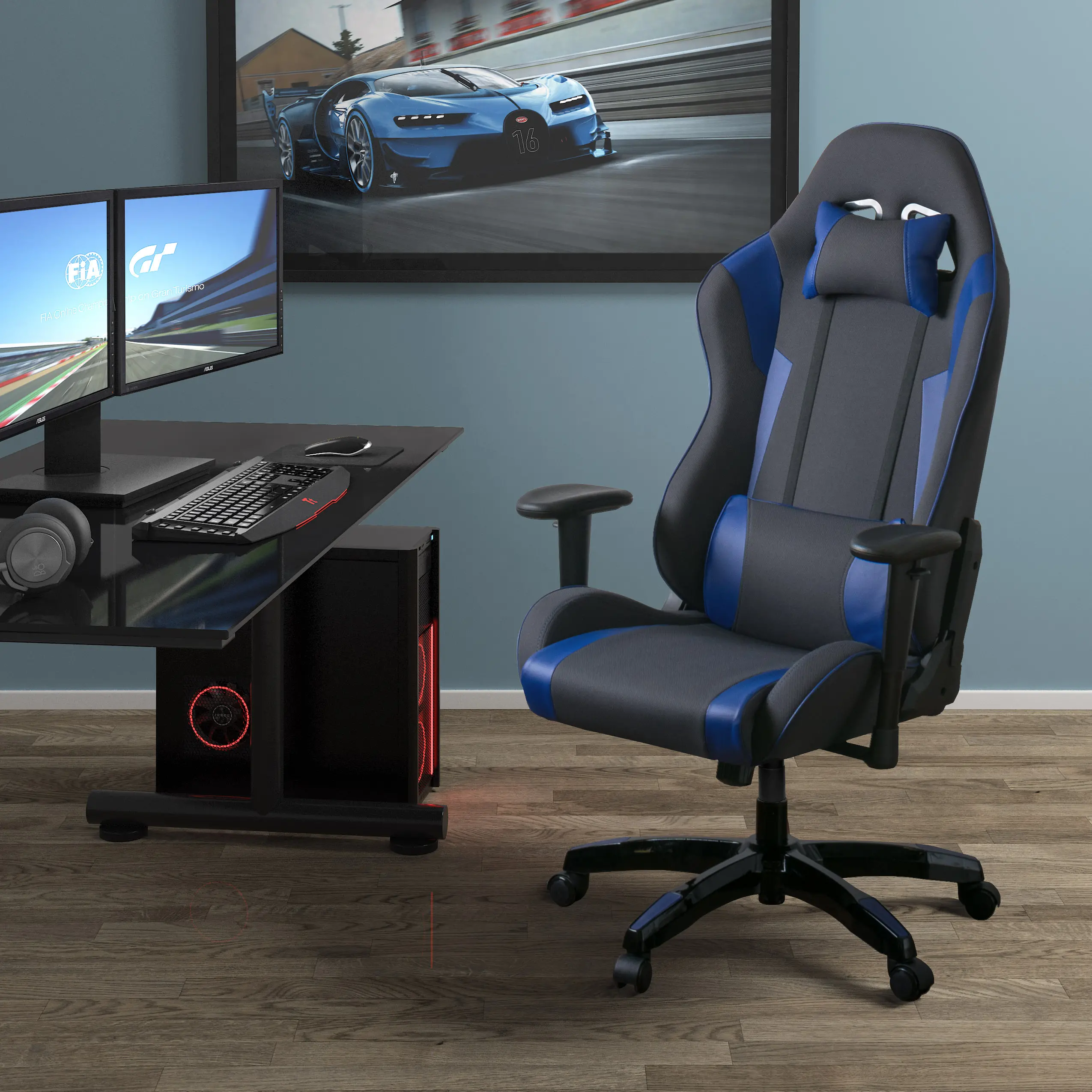 Workspace Gray and Blue Gaming Desk Chair