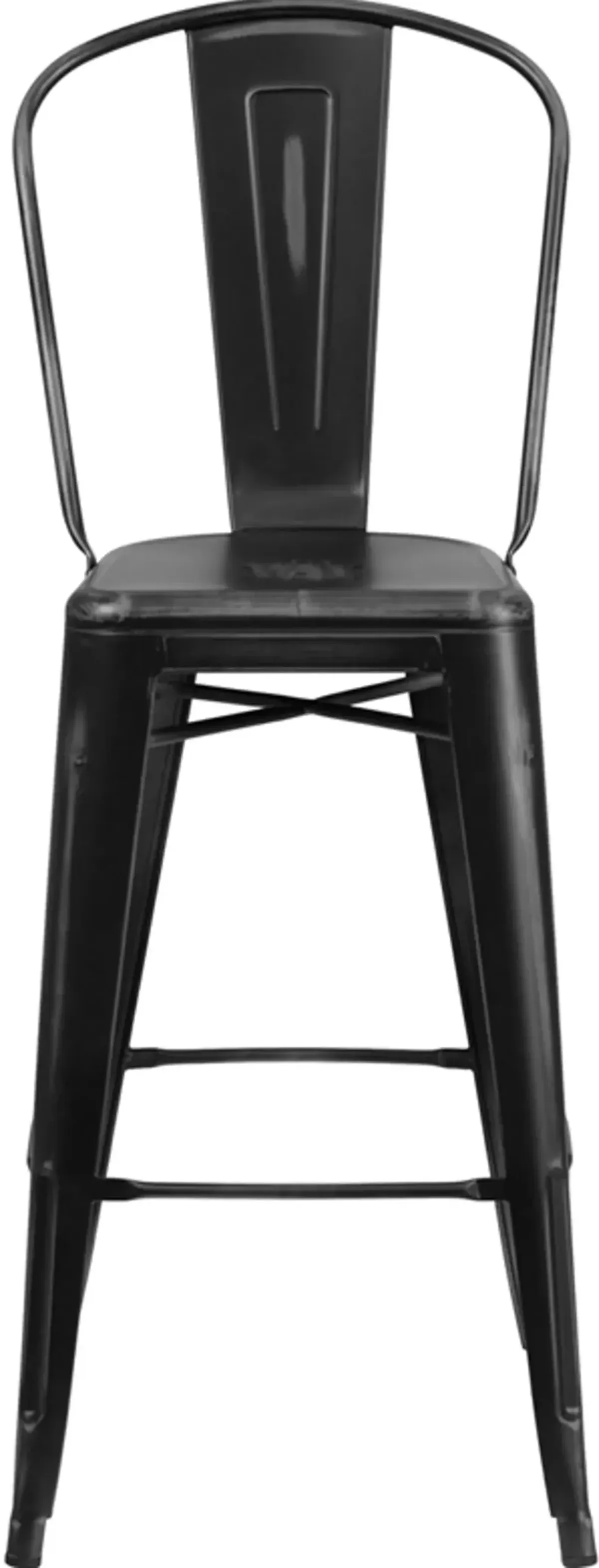 High Back 30" Distressed Black Metal Indoor-Outdoor Bar Stool