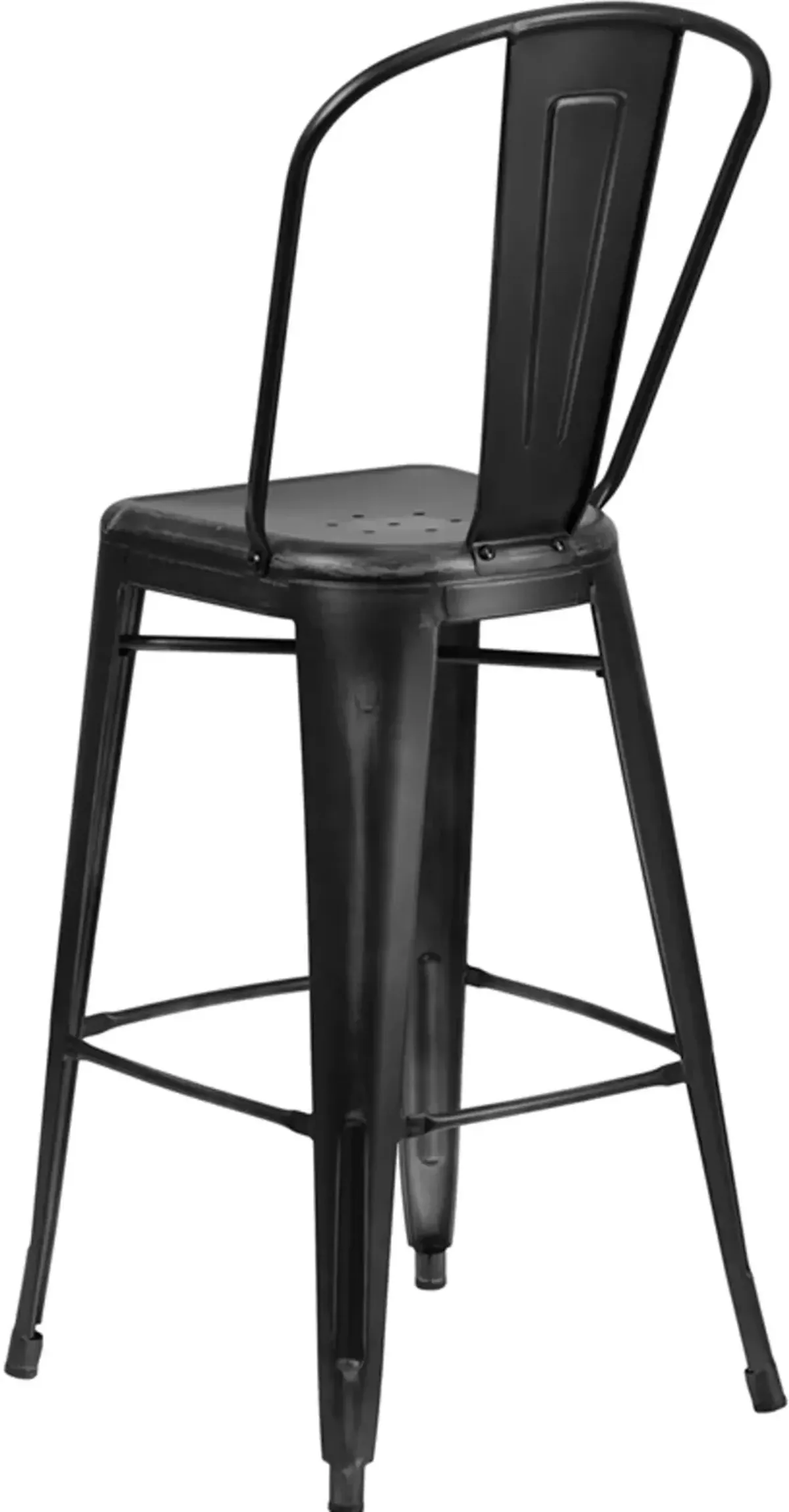 High Back 30" Distressed Black Metal Indoor-Outdoor Bar Stool