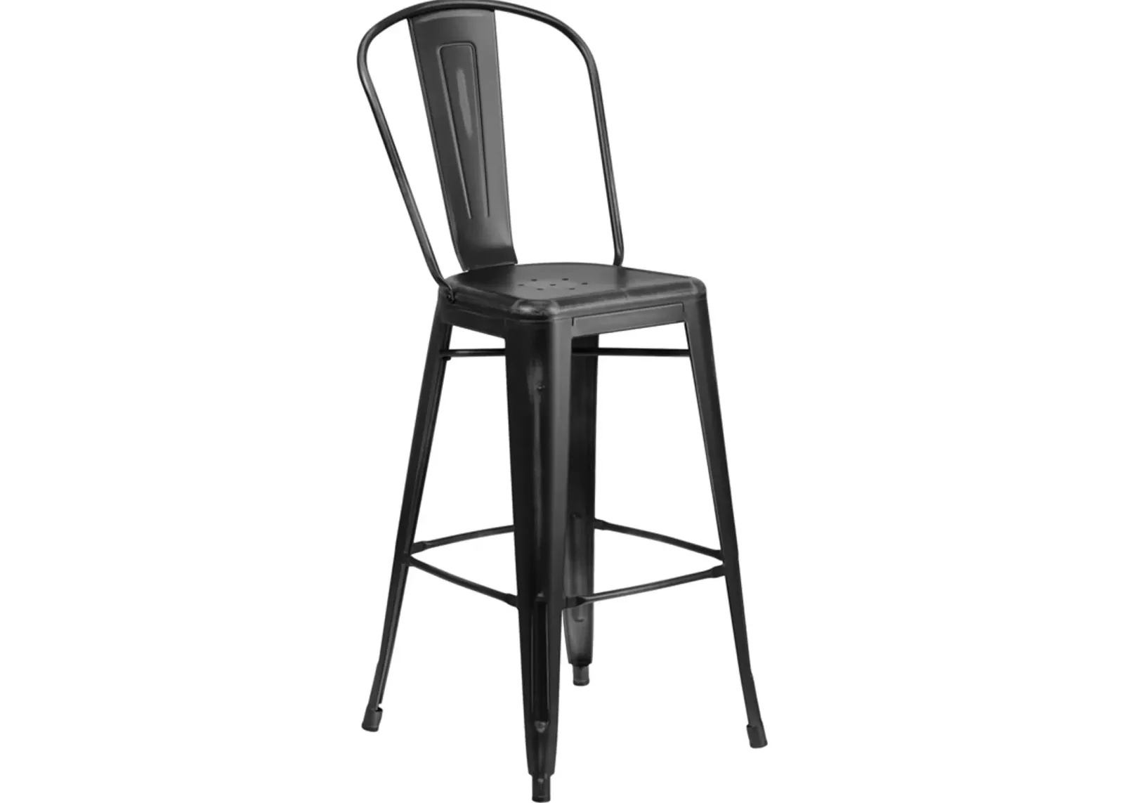 High Back 30" Distressed Black Metal Indoor-Outdoor Bar Stool