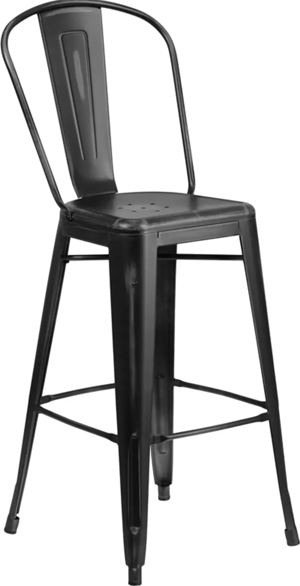 High Back 30" Distressed Black Metal Indoor-Outdoor Bar Stool