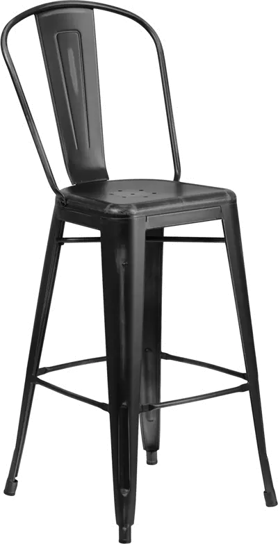 High Back 30" Distressed Black Metal Indoor-Outdoor Bar Stool