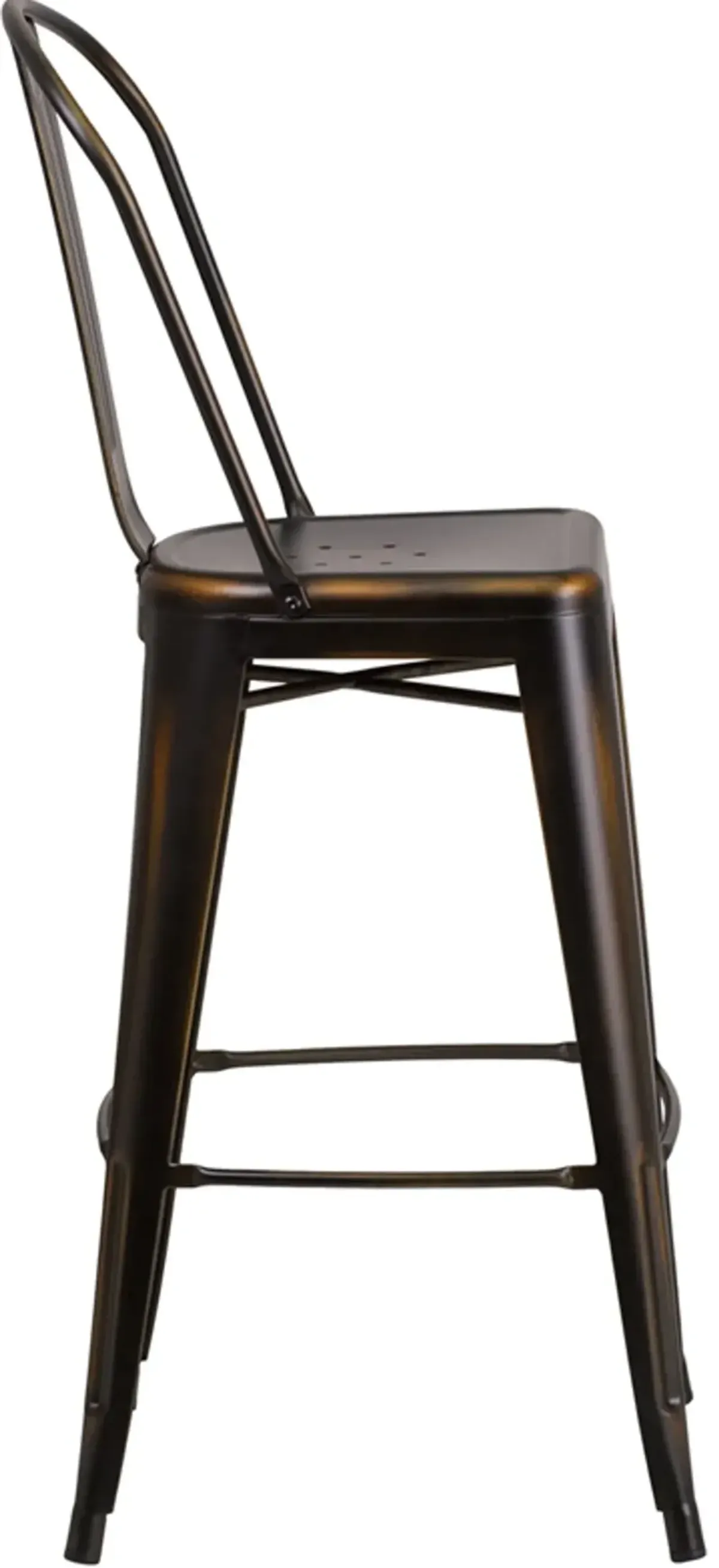 High Back 30" Distressed Copper Metal Indoor-Outdoor Barstool