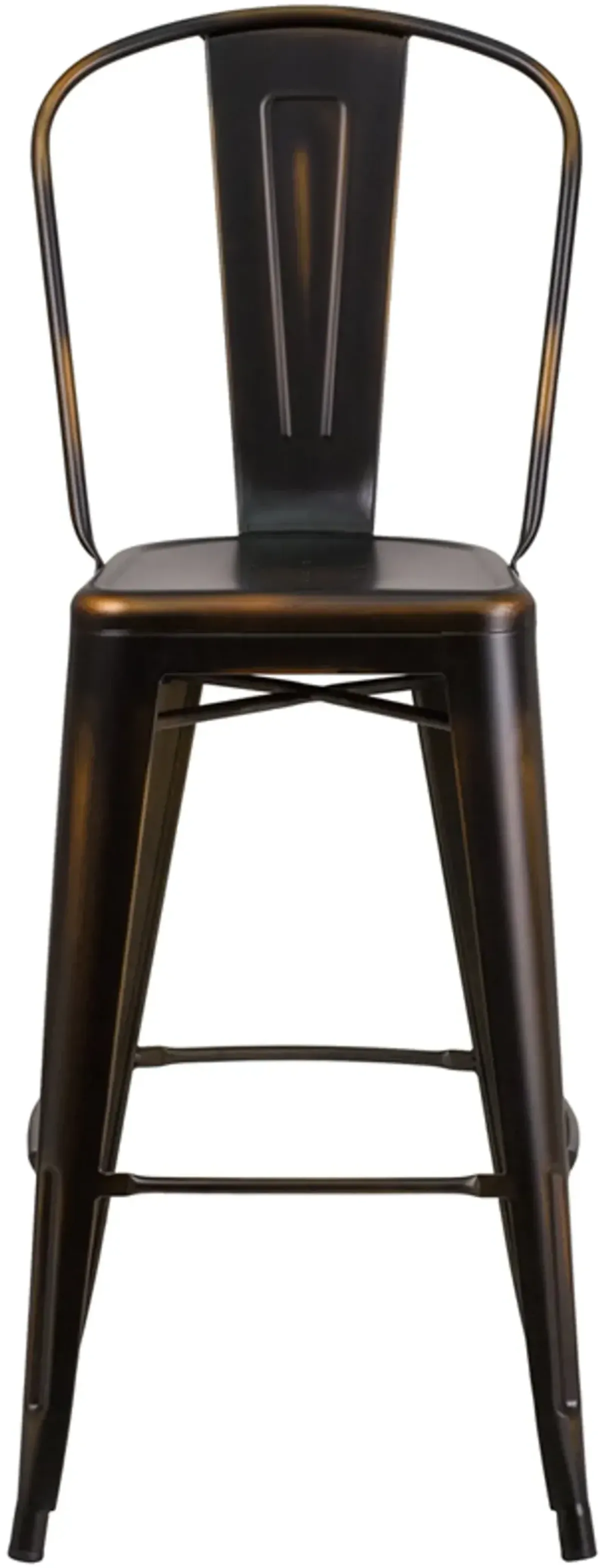 High Back 30" Distressed Copper Metal Indoor-Outdoor Barstool