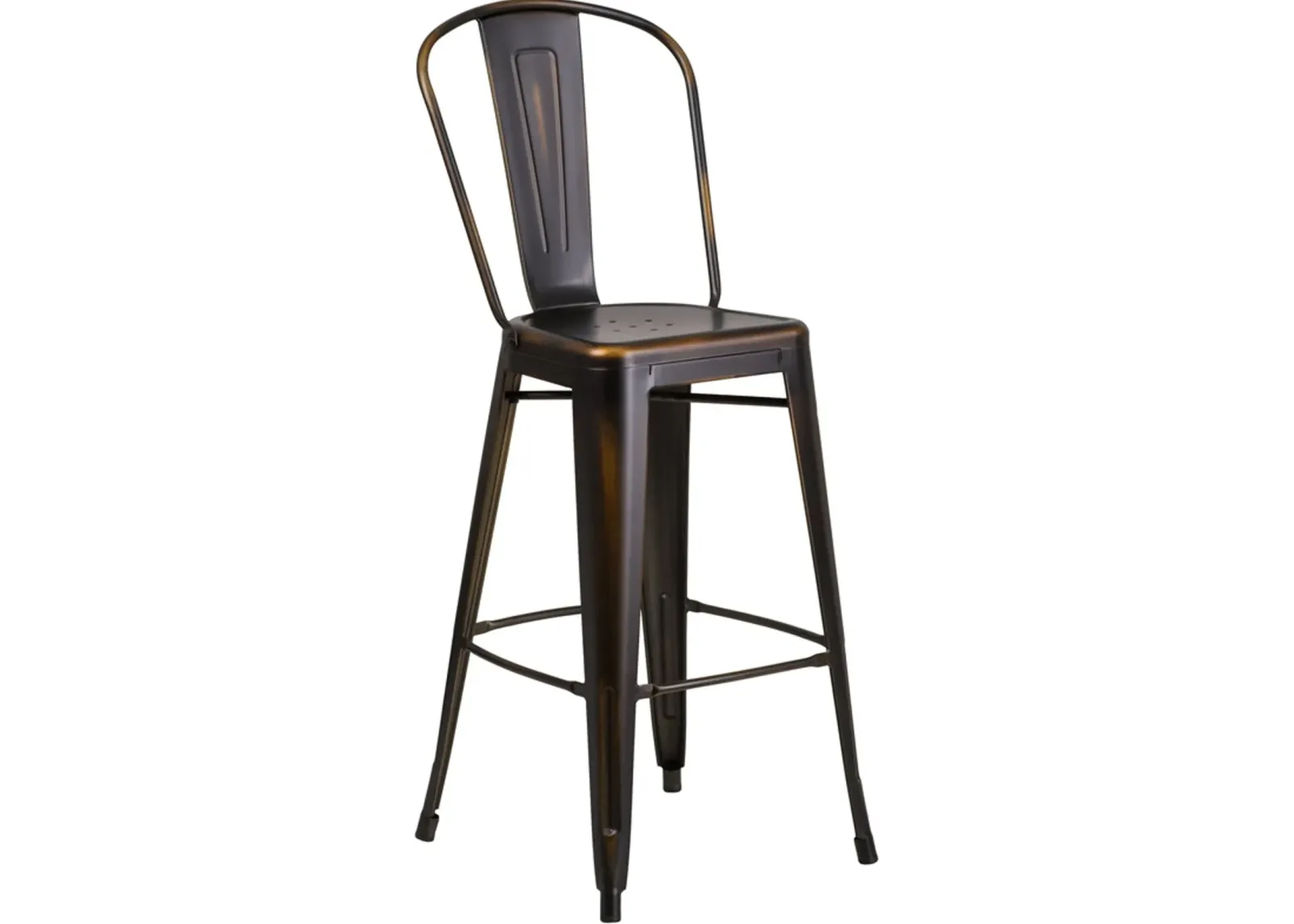 High Back 30" Distressed Copper Metal Indoor-Outdoor Barstool