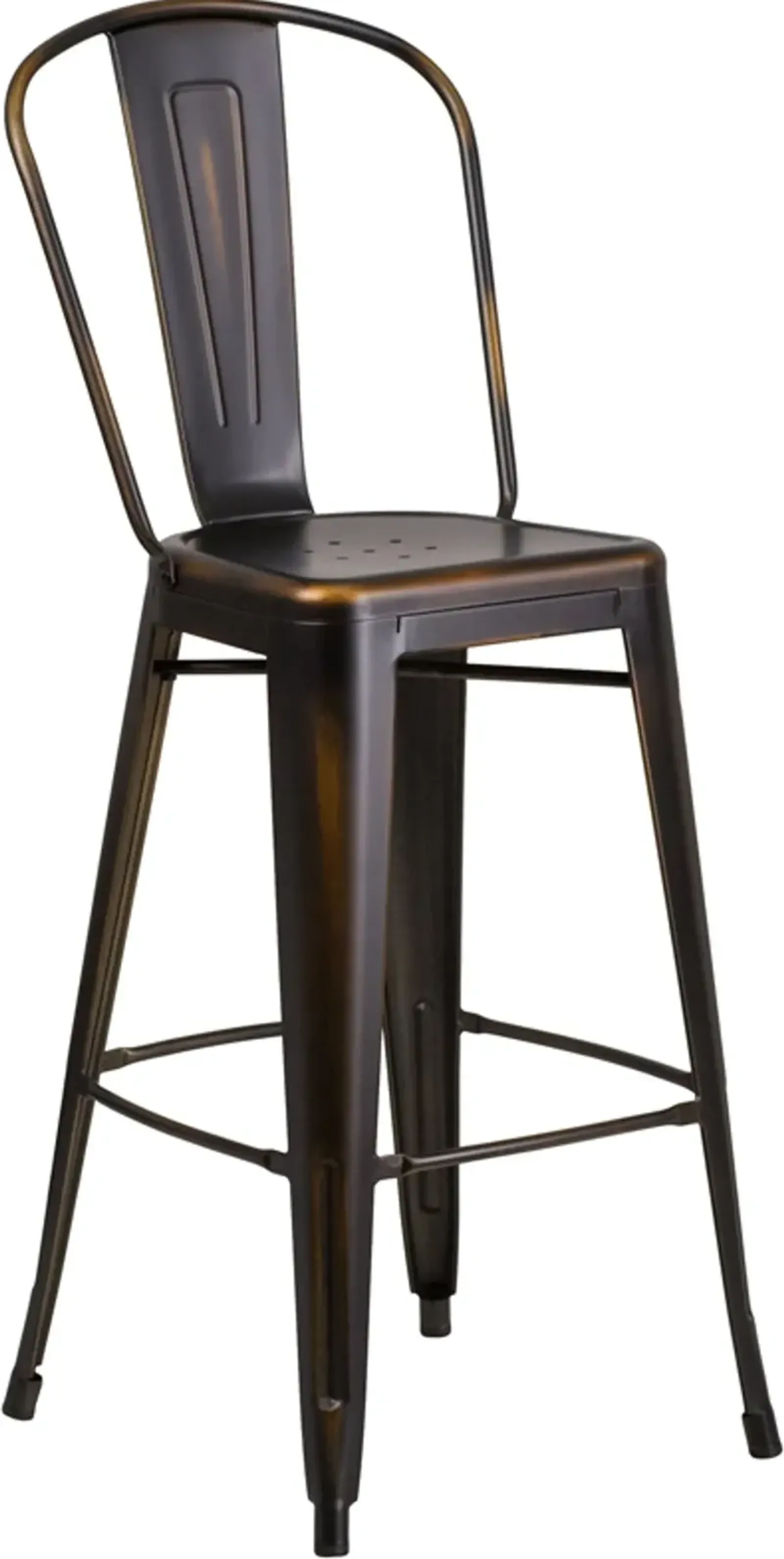 High Back 30" Distressed Copper Metal Indoor-Outdoor Barstool