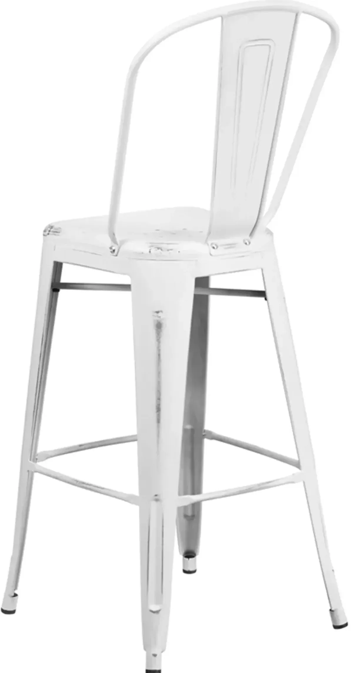 High Back 30" Distressed White Metal Indoor-Outdoor Barstool