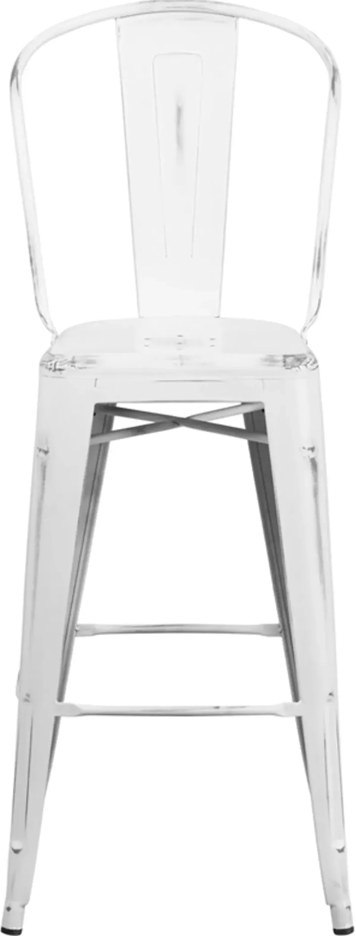 High Back 30" Distressed White Metal Indoor-Outdoor Barstool