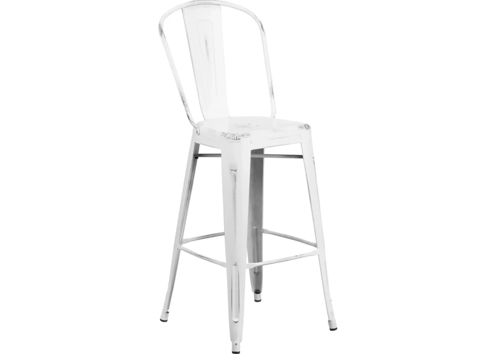 High Back 30" Distressed White Metal Indoor-Outdoor Barstool