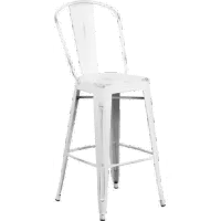 High Back 30" Distressed White Metal Indoor-Outdoor Barstool