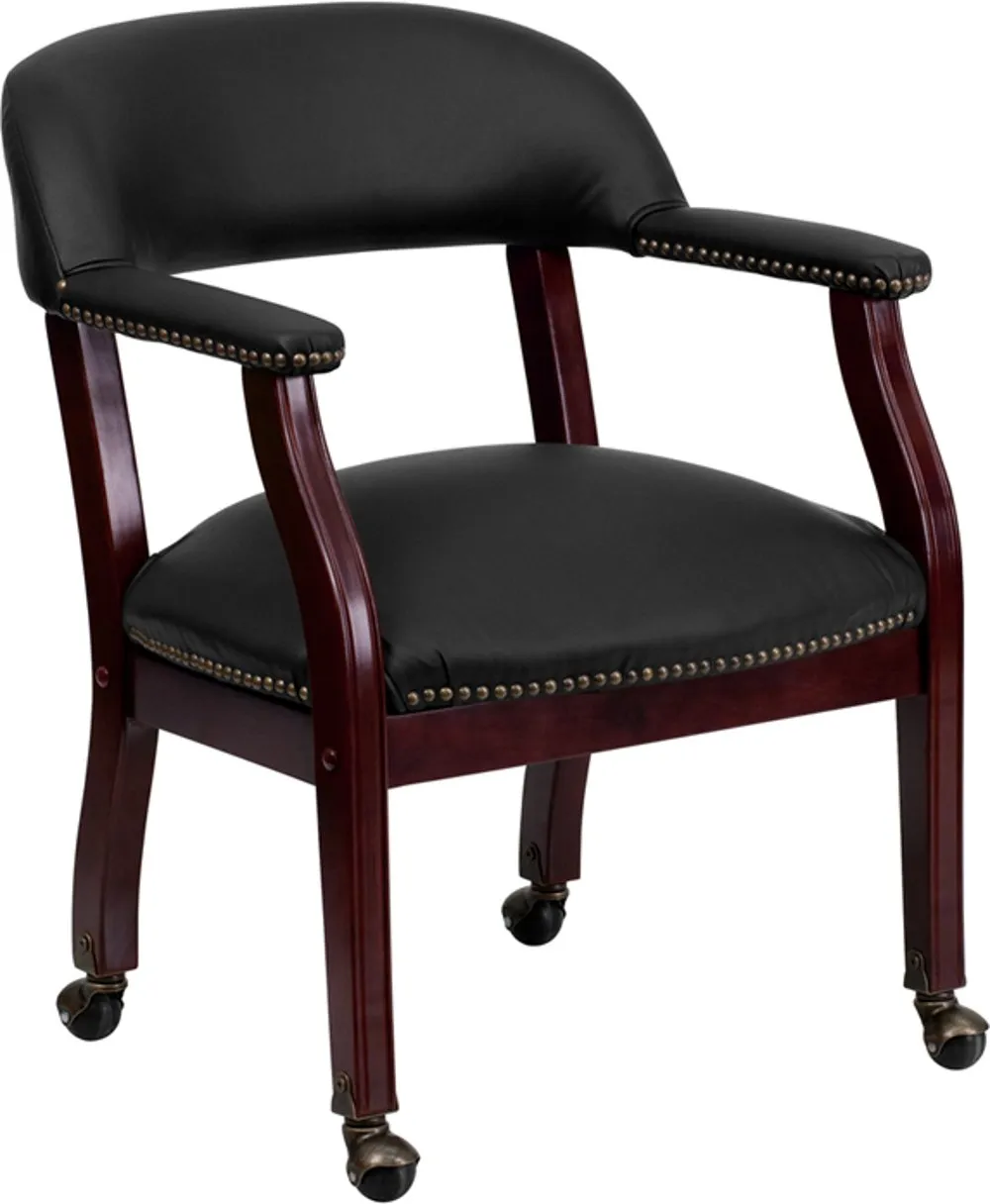 Black Leather Accent Chair with Casters