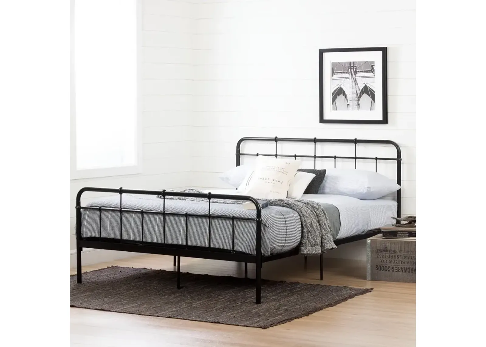 Versa Black Industrial Metal Queen Platform Bed - South Shore