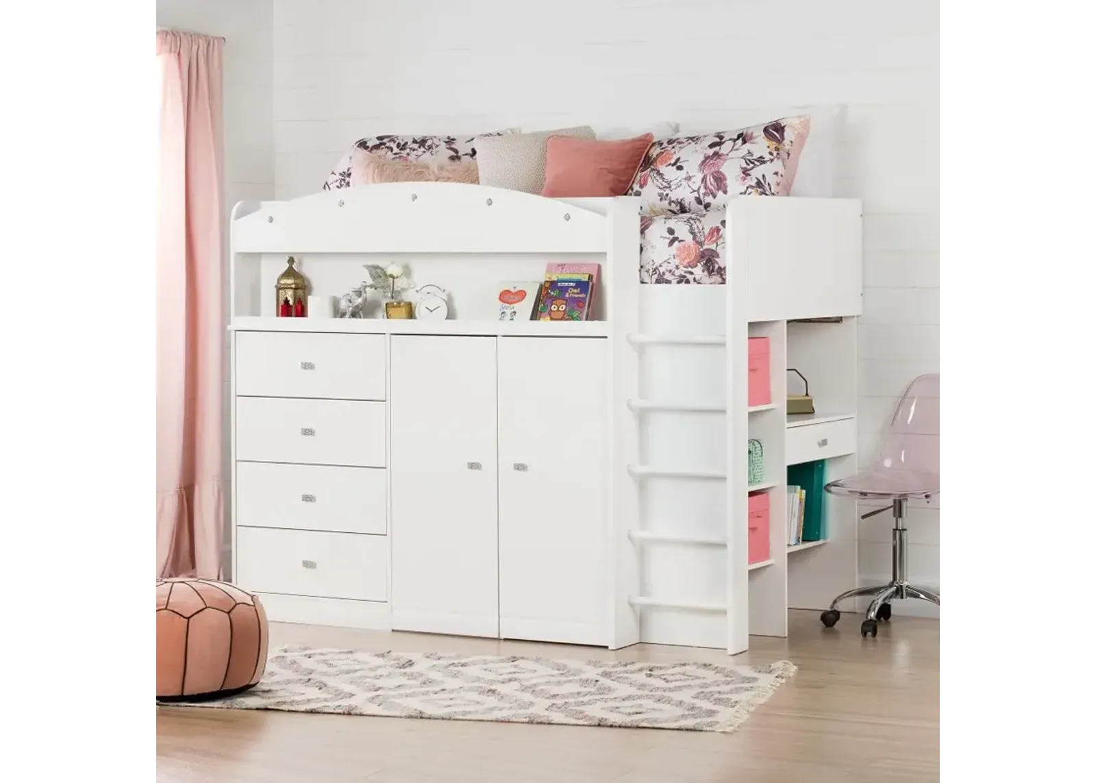 Tiara White Twin Loft Bed - South Shore