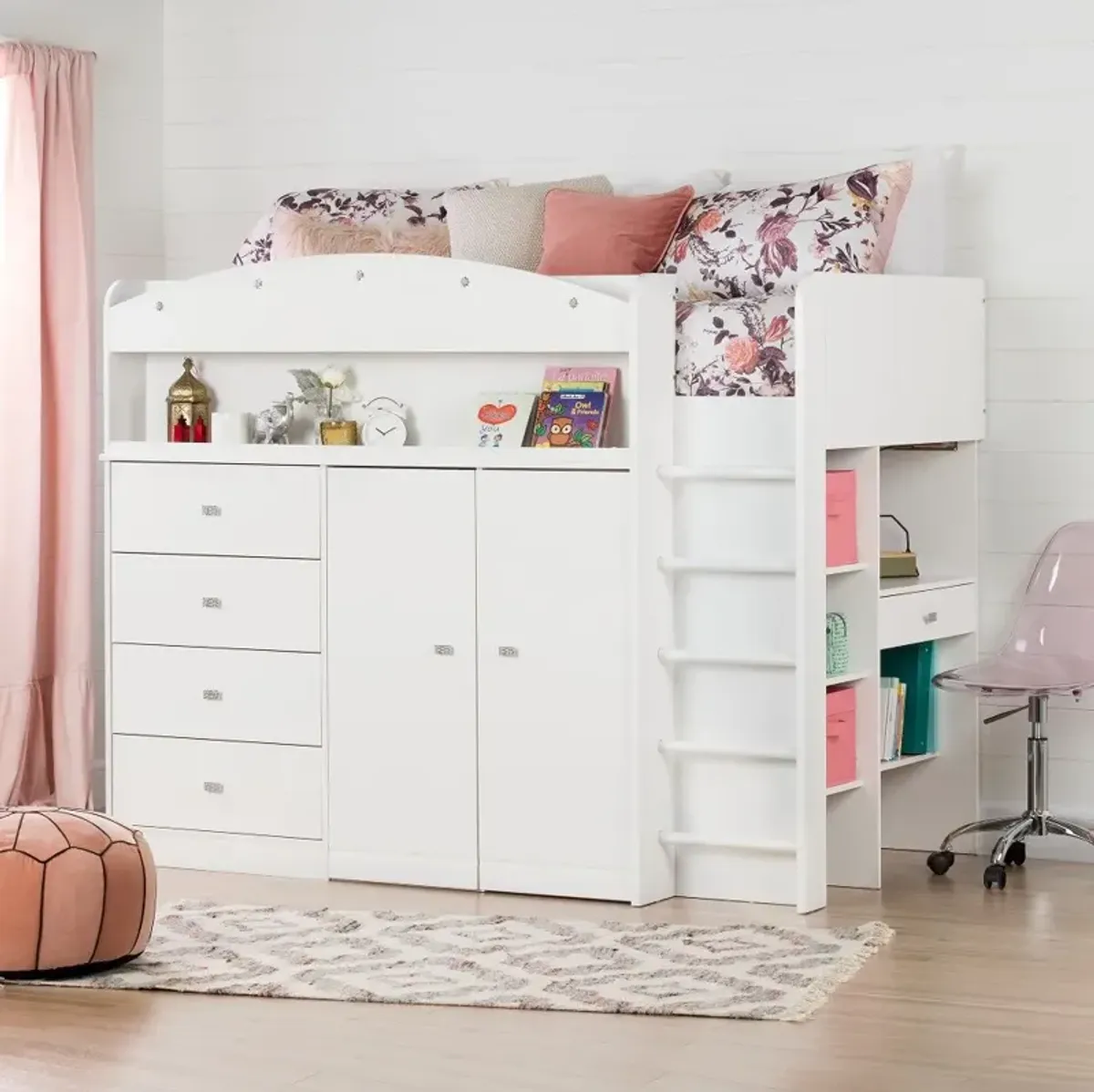 Tiara White Twin Loft Bed - South Shore