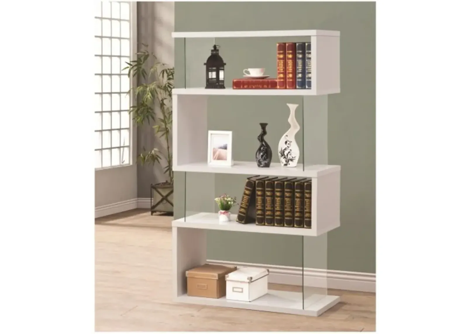 Jasper White Asymmetrical Contemporary Bookshelf