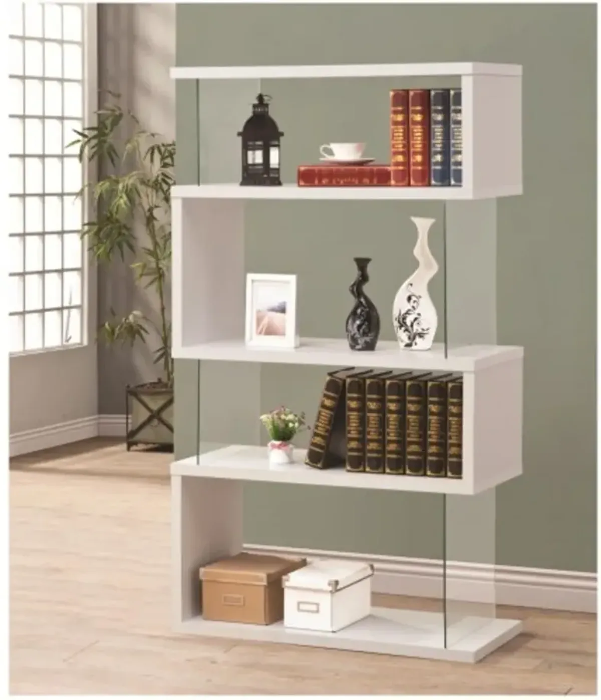 Jasper White Asymmetrical Contemporary Bookshelf