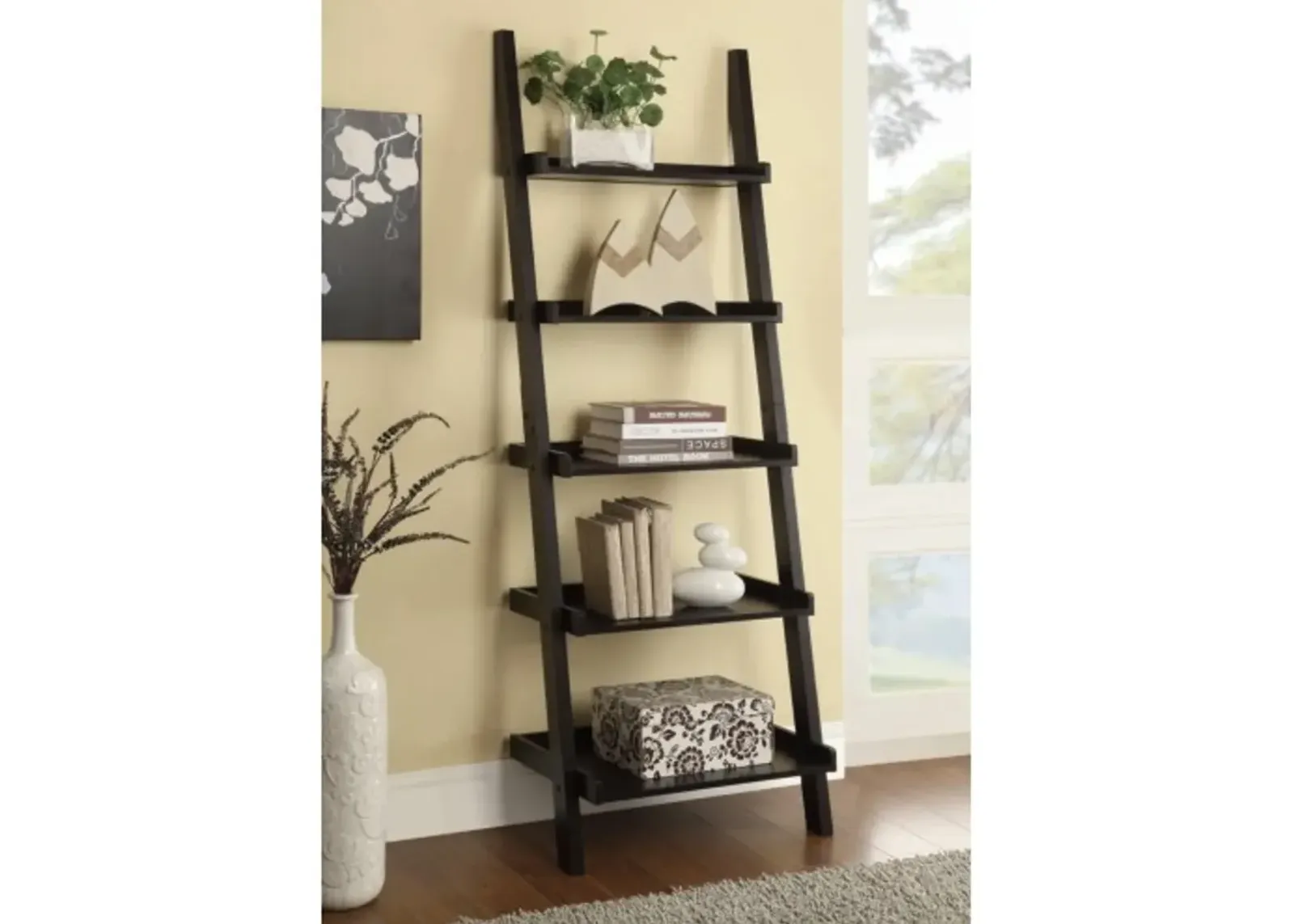 Cappuccino Brown Transitional Ladder Bookshelf