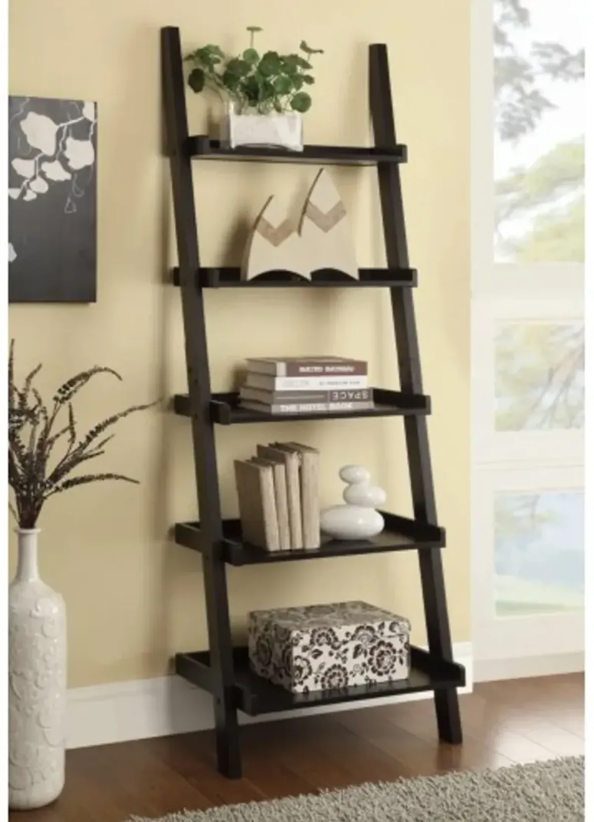 Cappuccino Brown Transitional Ladder Bookshelf