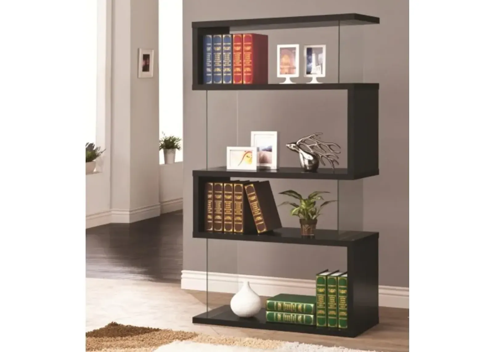 Jasper Black Asymmetrical Contemporary Bookshelf