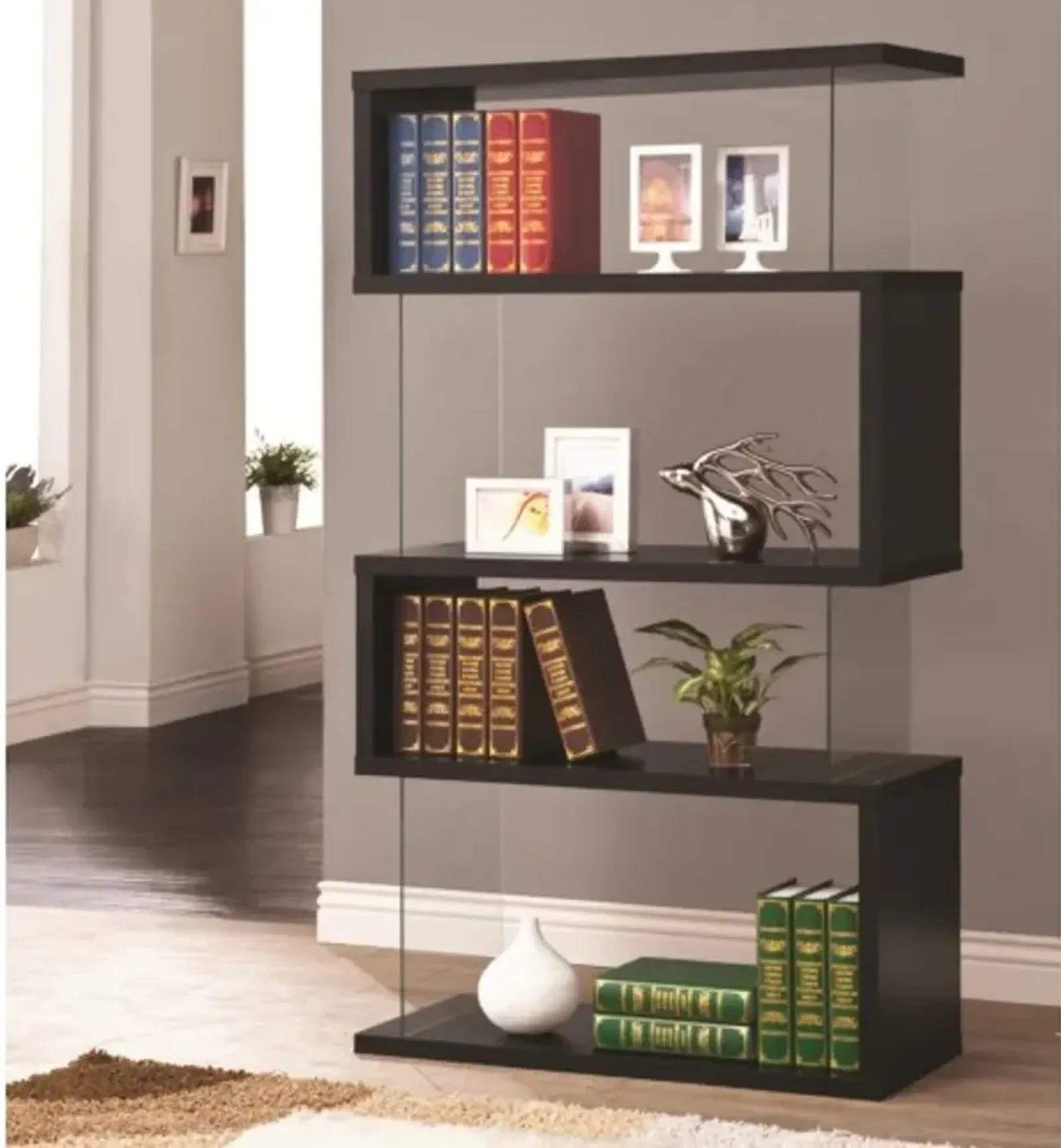 Jasper Black Asymmetrical Contemporary Bookshelf