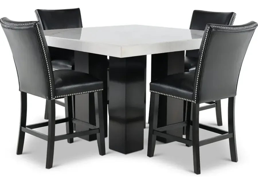 Camila Marble and Black 5 Piece Counter Height Dining Set