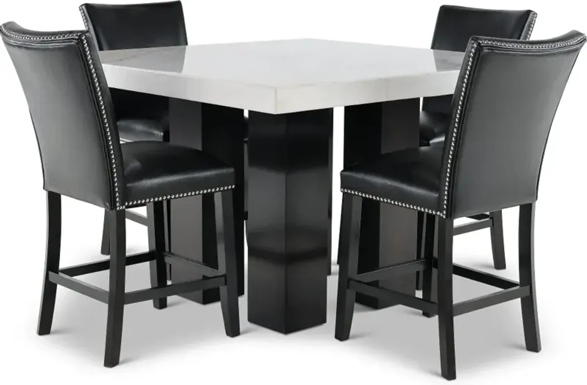 Camila Marble and Black 5 Piece Counter Height Dining Set