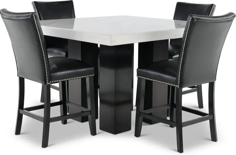 Camila Marble and Black 5 Piece Counter Height Dining Set