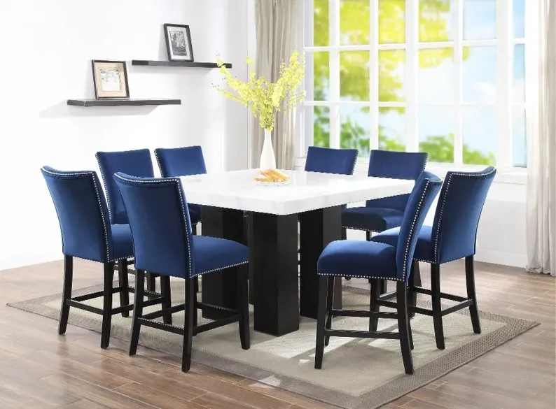 Camila Marble and Blue 5 Piece Counter Height Dining Set