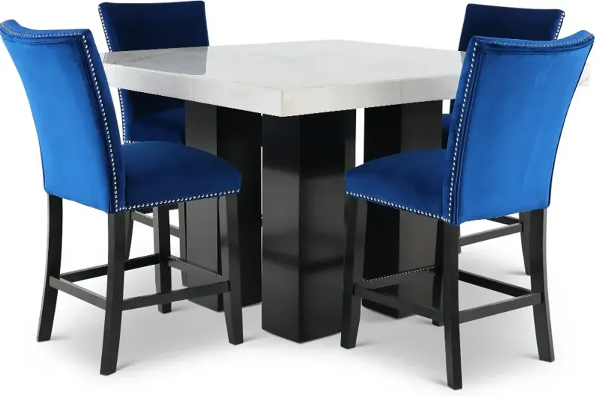 Camila Marble and Blue 5 Piece Counter Height Dining Set