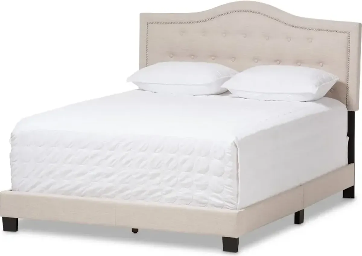 Contemporary Beige Queen Upholstered Bed - Emerson