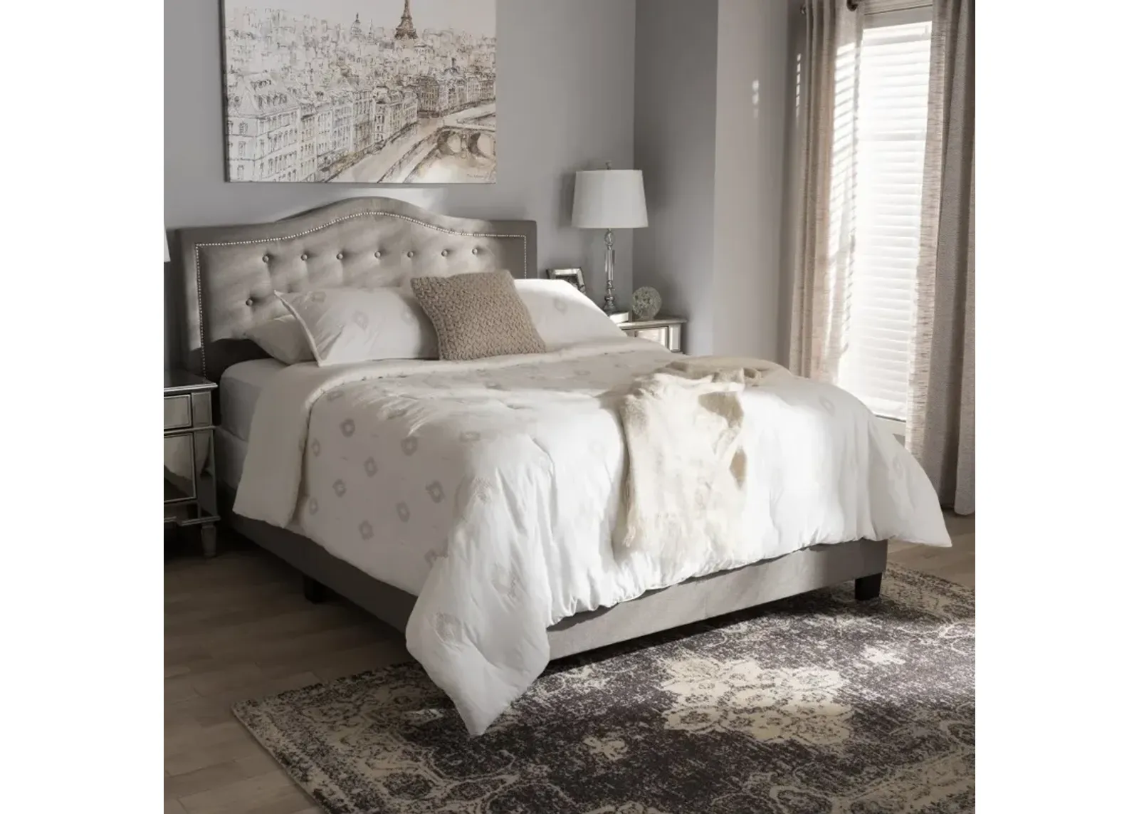 Contemporary Gray Queen Upholstered Bed - Emerson