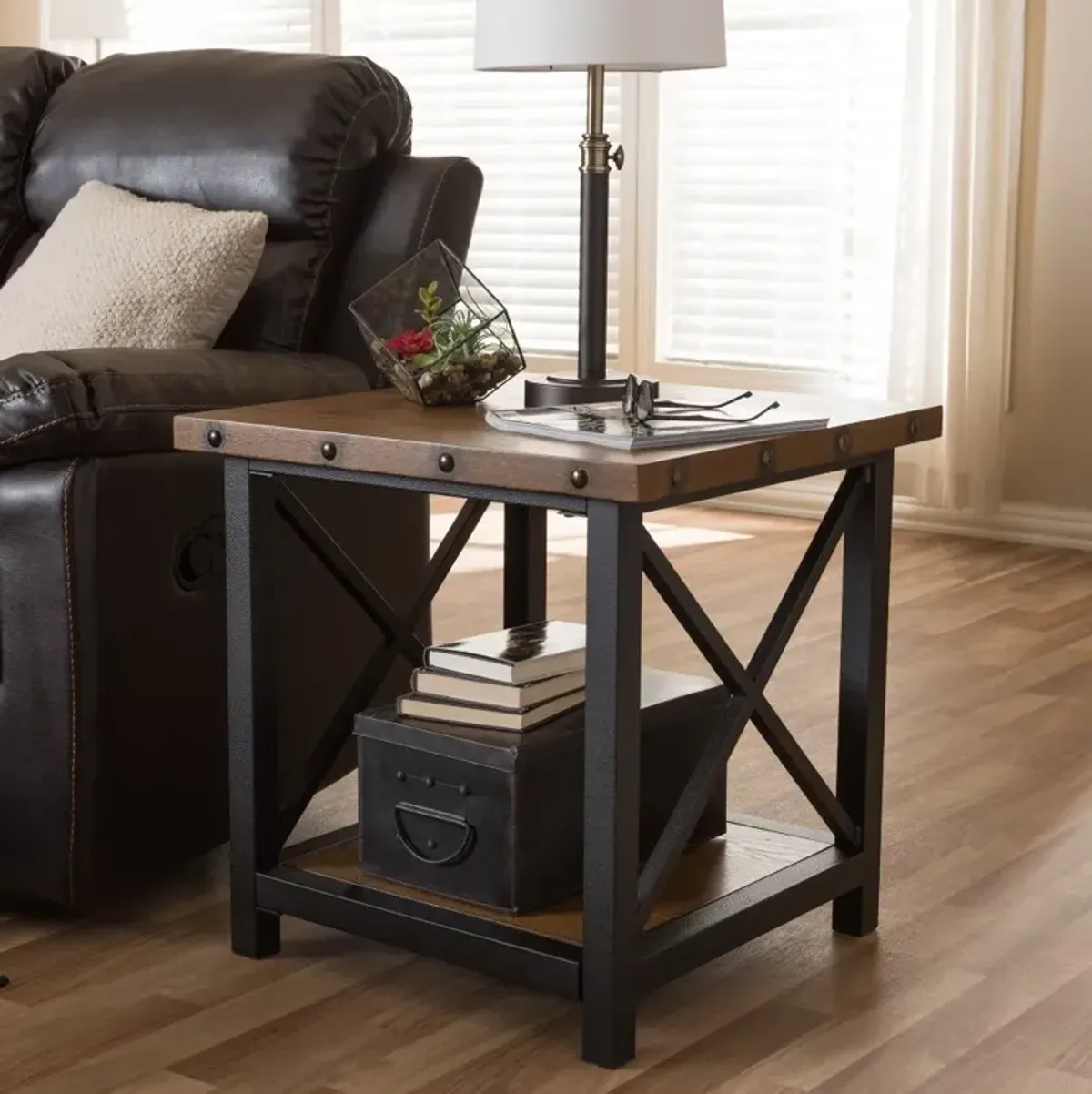 Textured Industrial Black and Brown End Table - Herzen