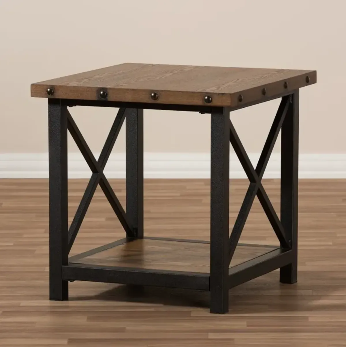 Textured Industrial Black and Brown End Table - Herzen