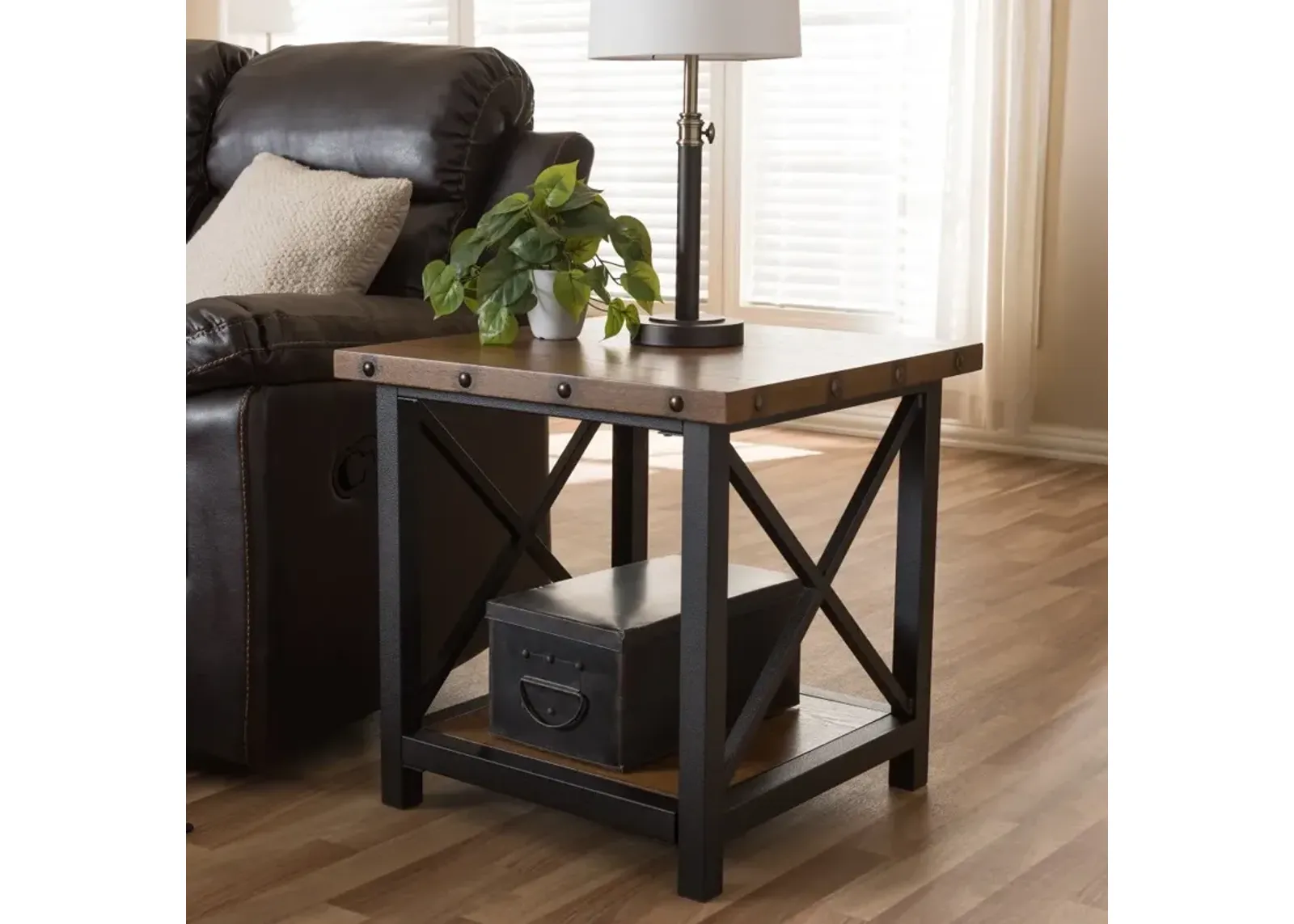 Textured Industrial Black and Brown End Table - Herzen