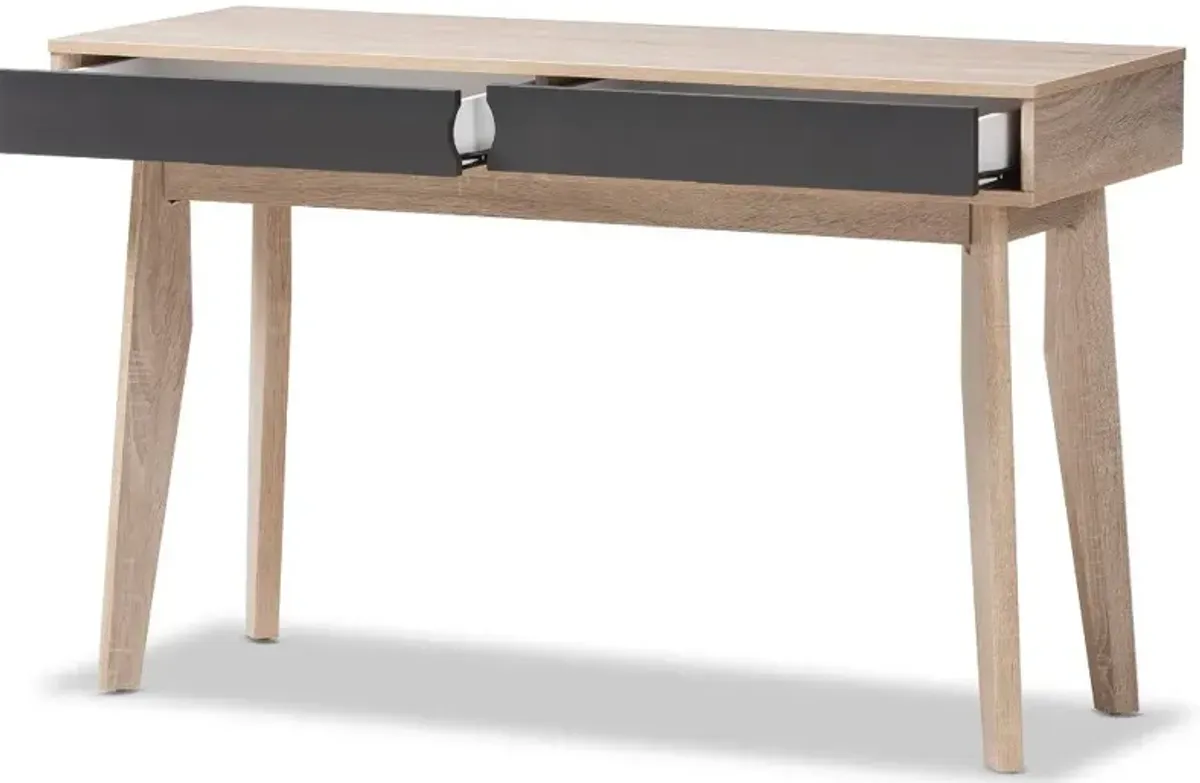 Modern 2-Drawer Oak and Gray Computer Desk - Fella