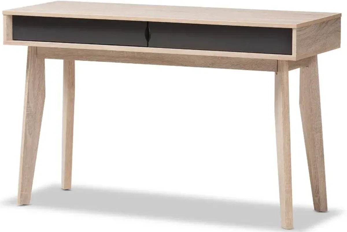 Modern 2-Drawer Oak and Gray Computer Desk - Fella