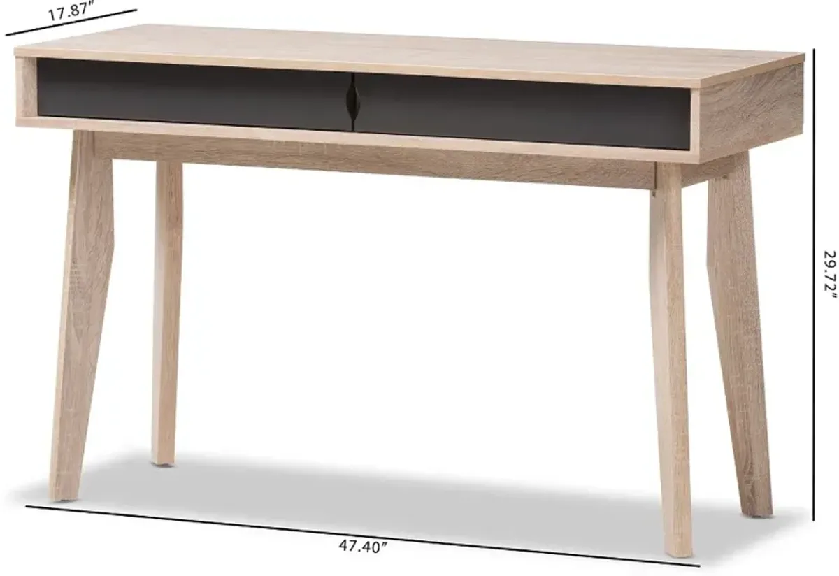 Modern 2-Drawer Oak and Gray Computer Desk - Fella