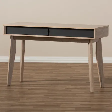 Modern 2-Drawer Oak and Gray Computer Desk - Fella
