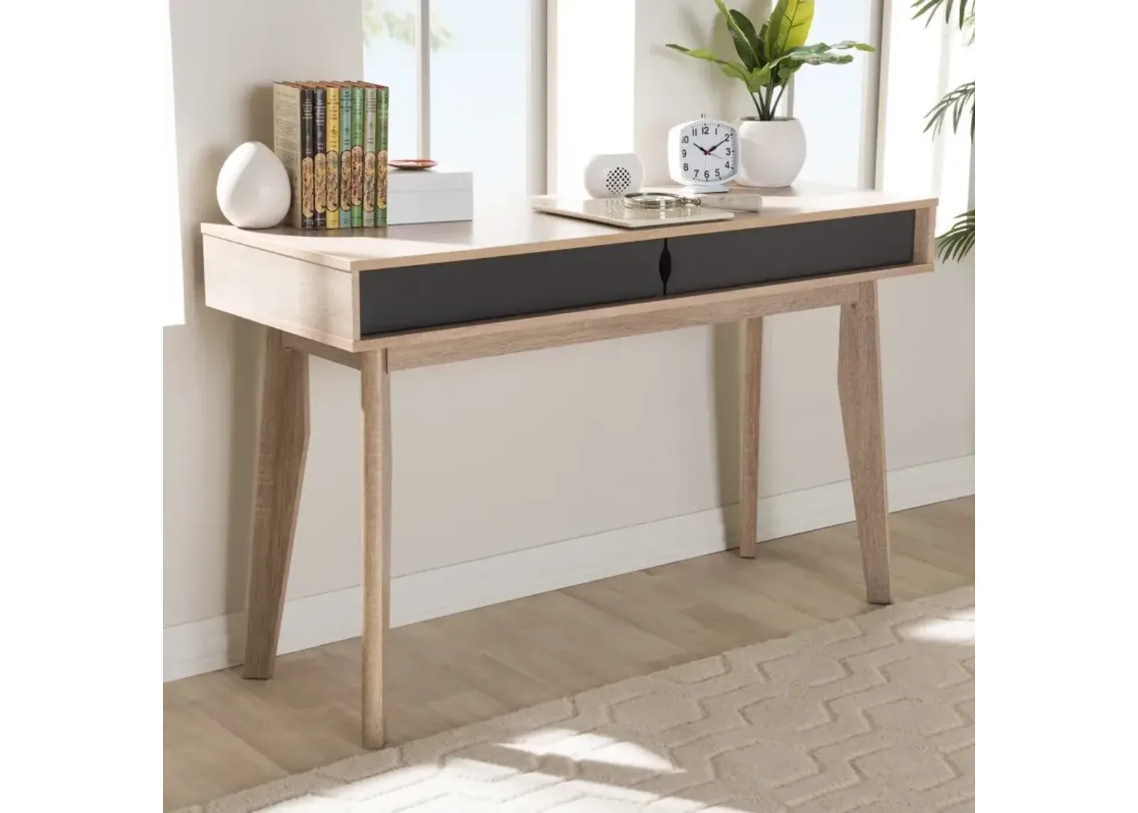 Modern 2-Drawer Oak and Gray Computer Desk - Fella