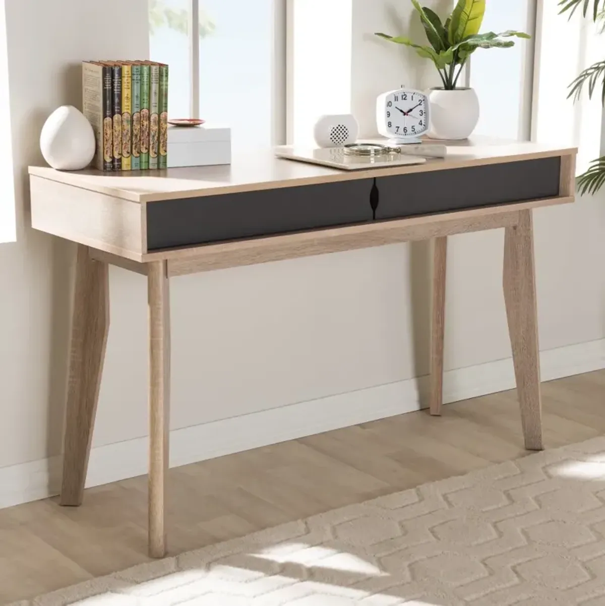 Modern 2-Drawer Oak and Gray Computer Desk - Fella