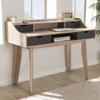 Modern 4-Drawer Oak and Gray Writing Desk