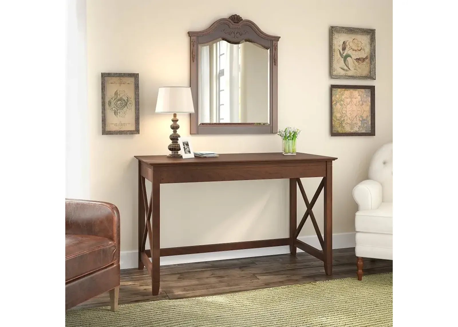 Key West Cherry Brown Casual 48 Inch Writing Desk - Bush Furniture