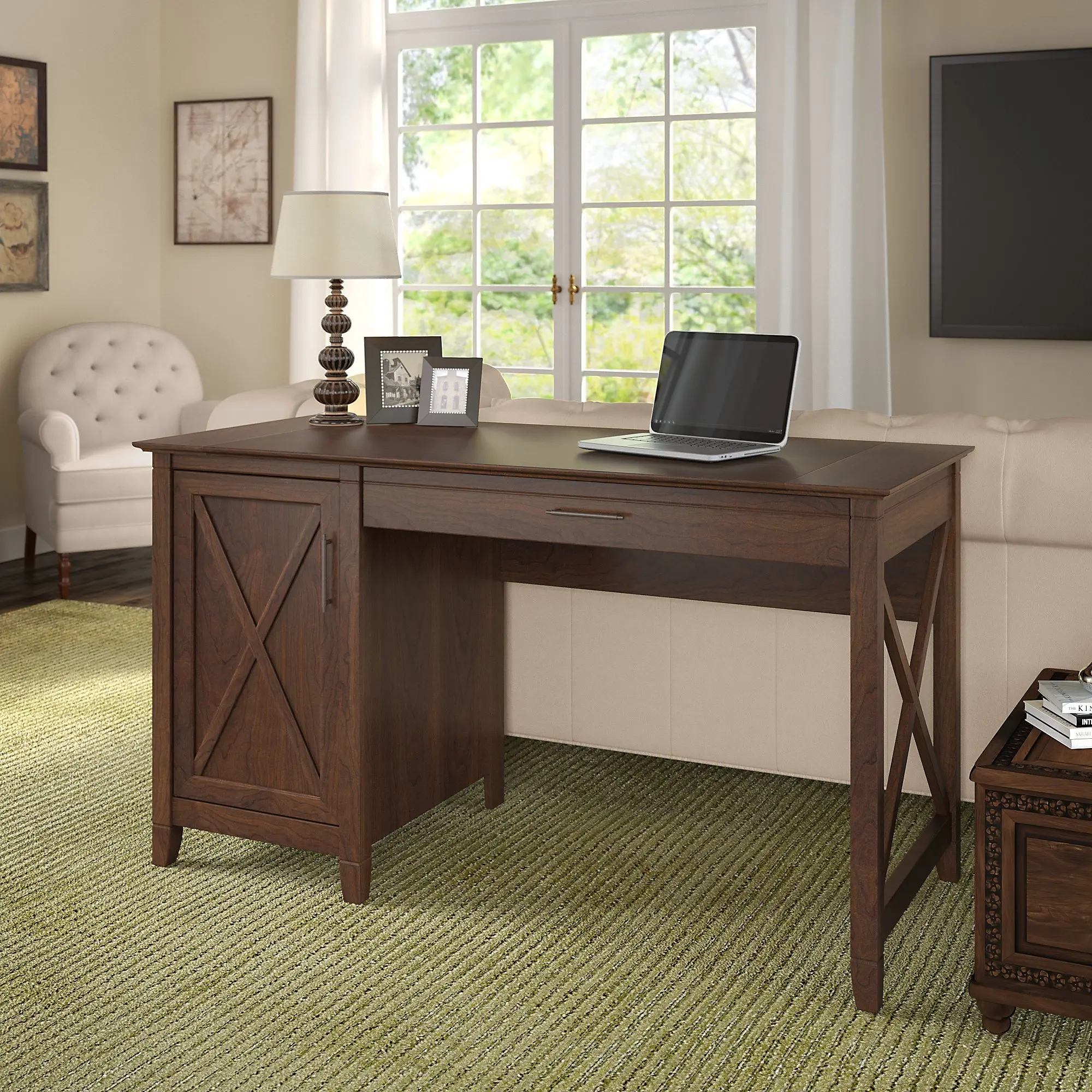 Key West Cherry Brown Casual 54 Inch Office Desk - Bush Furniture