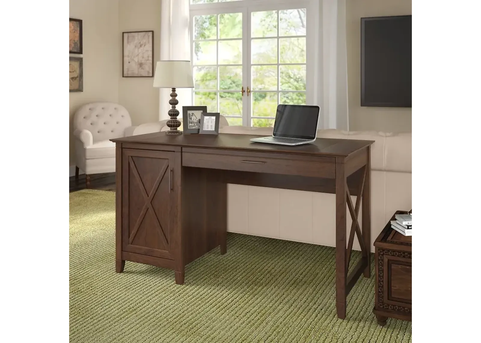 Key West Cherry Brown Casual 54 Inch Office Desk - Bush Furniture