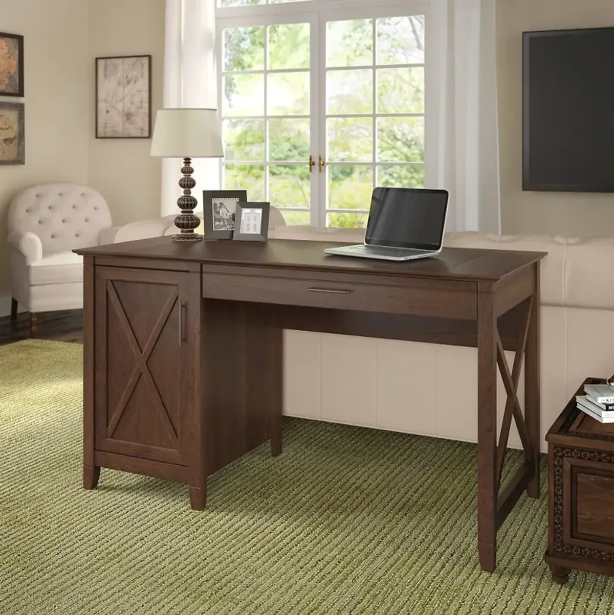 Key West Cherry Brown Casual 54 Inch Office Desk - Bush Furniture