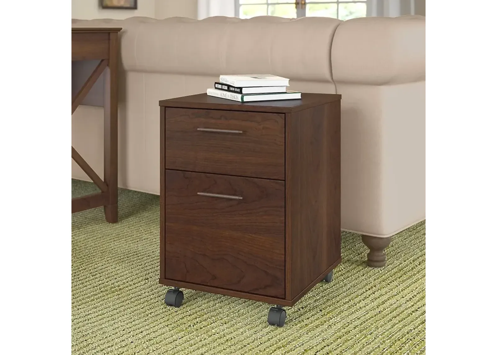 Key West Cherry Brown Rolling 2 Drawer Wooden File Cabinet - Bush...