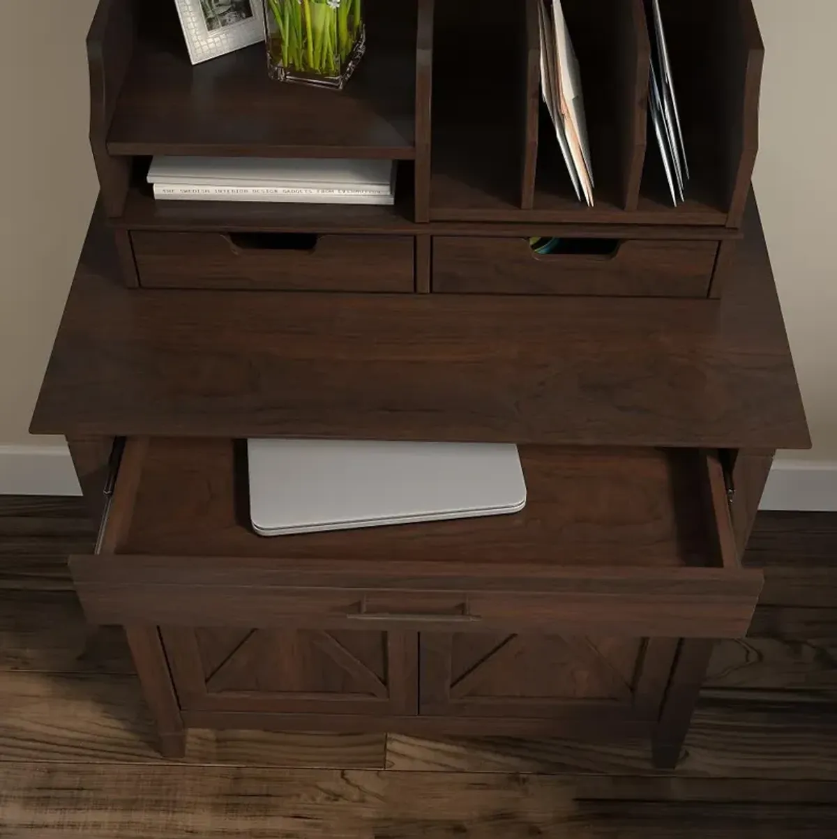 Key West Cherry Brown Laptop Storage Desk - Bush Furniture