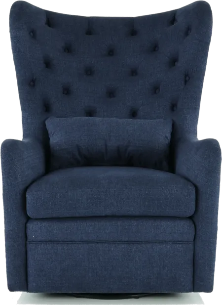 Alice Navy Wingback Swivel Chair with Kidney Pillow